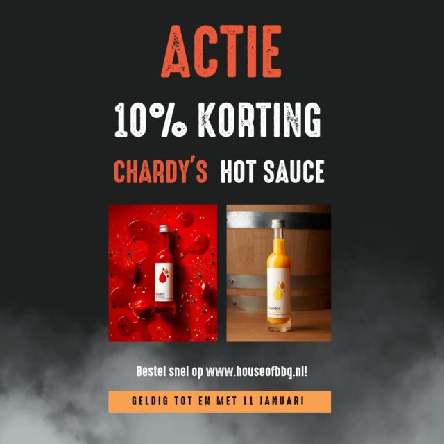 10% KORTING op Chardy’s hot sauces 🔥

🌶️ Habanero, Jalapeño & Fire Roasted Red Pepper
’s Werelds eerste op alcohol gefermenteerde hete saus, 4 maanden gerijpt in whiskyvaten. Azijnvrij, fruitig, rokerig en perfect voor BBQ, burgers, steaks, chili con carne en Bloody Mary’s.

🌶️ Madame Jeanette & Adjuma
Dubbel alcoholisch gefermenteerd, zonder azijn, met intense citrus-, passievrucht-, ananas- en mangosmaken. Flink pittig en een must voor echte peperliefhebbers.
Power to the pepper! 

www.houseofbbq.nl --> Actie!