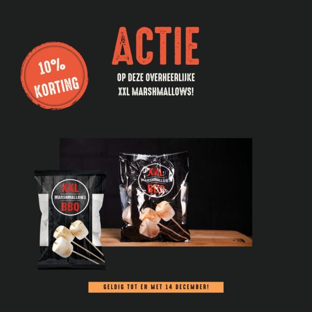 🍢 𝗫𝗫𝗟 𝗠𝗮𝗿𝘀𝗵𝗺𝗮𝗹𝗹𝗼𝘄𝘀 𝗶𝗻 𝗱𝗲 𝗮𝗮𝗻𝗯𝗶𝗲𝗱𝗶𝗻𝗴 🍢

Voor iedereen die zijn BBQ graag afsluit met iets zachts en zoets: onze XXL Marshmallows zijn tijdelijk afgeprijsd. 

De grote formaat marshmallows karamelliseren mooi boven open vuur en zijn ideaal om te delen aan tafel of rond de BBQ. 🔥

Tot en met 14 december pak je 10 procent korting op deze zakken. Een kleine actie, maar precies zo’n snack waar iedereen blij van wordt. 😄 Ook heerlijk om s’mores van te maken!

Je vindt ze in de winkel of via houseofbbq.nl 🛒
