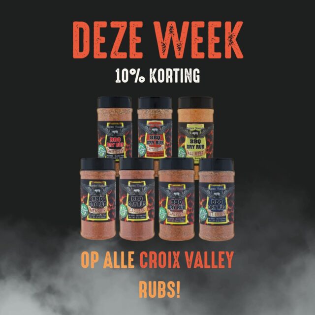 Goede BBQ begint met de juiste rub 🔥

Croix Valley staat bekend om zijn krachtige, uitgebalanceerde smaken.
Nu 10% korting op alle Croix Valley rubs!

Perfect moment om iets nieuws te proberen…
of je favoriet opnieuw in te slaan 😉
👉 Alleen tijdelijk – op = op

👉 Kom langs in de winkel en rook het verschil!
👉 Bestel in onze webshop: www.houseofbbq.nl