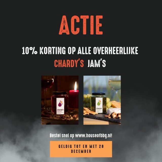 🍞𝗢𝘃𝗲𝗿𝗵𝗲𝗲𝗿𝗹𝗶𝗷𝗸𝗲 𝗷𝗮𝗺 𝗶𝗻 𝗱𝗲 𝗮𝗮𝗻𝗯𝗶𝗲𝗱𝗶𝗻𝗴!

We zijn nog niet klaar met de acties deze en volgende week, want ook onze favoriete Chardy’s jam doet mee.

Deze en volgende week krijg je 10 procent korting op alle Chardy’s jams. 

Perfect bij kaas, bij vlees van de BBQ of gewoon op een goed stuk brood.

De actie loopt t/m 28 december, dus je hebt nog even, maar niet eindeloos.

Bestellen kan via www.houseofbbq.nl 🛒🍞🍷